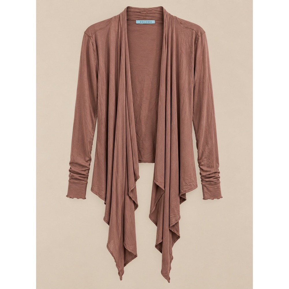 Velvet Women Cardigan Large Cocoa Pavla Draped Open Front Cotton Cardigan